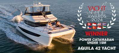 Aquila power catamaran in the water