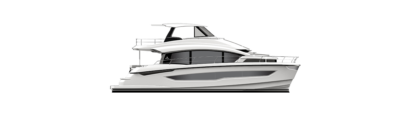 Side profile of an Aquila 54 power catamaran