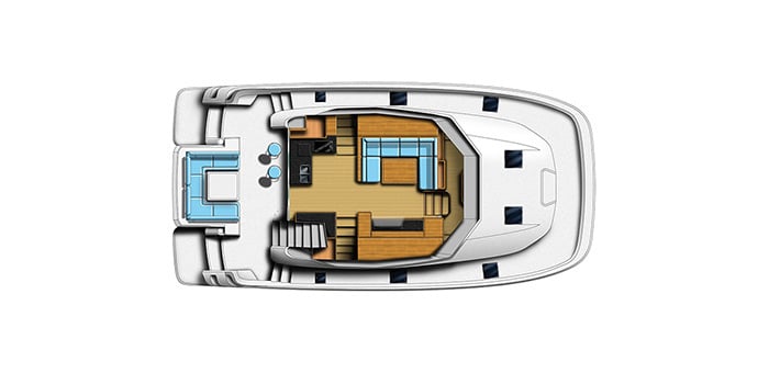 overhead layout of the aquila 44 power catamaran